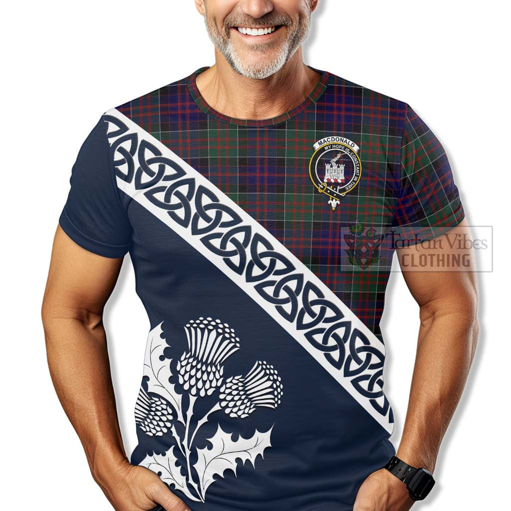 MacDonald (McDonald) of Clanranald Tartan T-Shirt Featuring Thistle and Scotland Map - Tartanvibesclothing Store