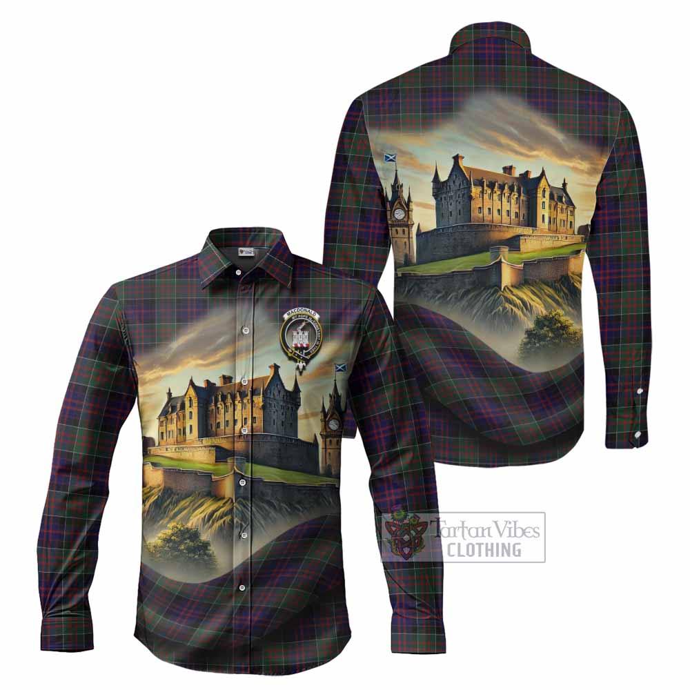 Tartan Vibes Clothing MacDonald (McDonald) of Clanranald Tartan Family Crest Long Sleeve Button Shirt with Scottish Ancient Castle Style