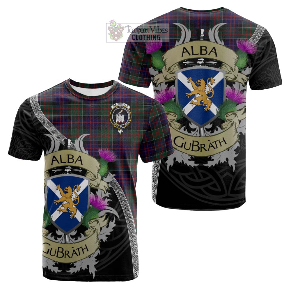 Tartan Vibes Clothing MacDonald (McDonald) of Clanranald Tartan Family Crest Cotton T-shirt Lion Rampant Royal Thistle Shield Celtic Inspired