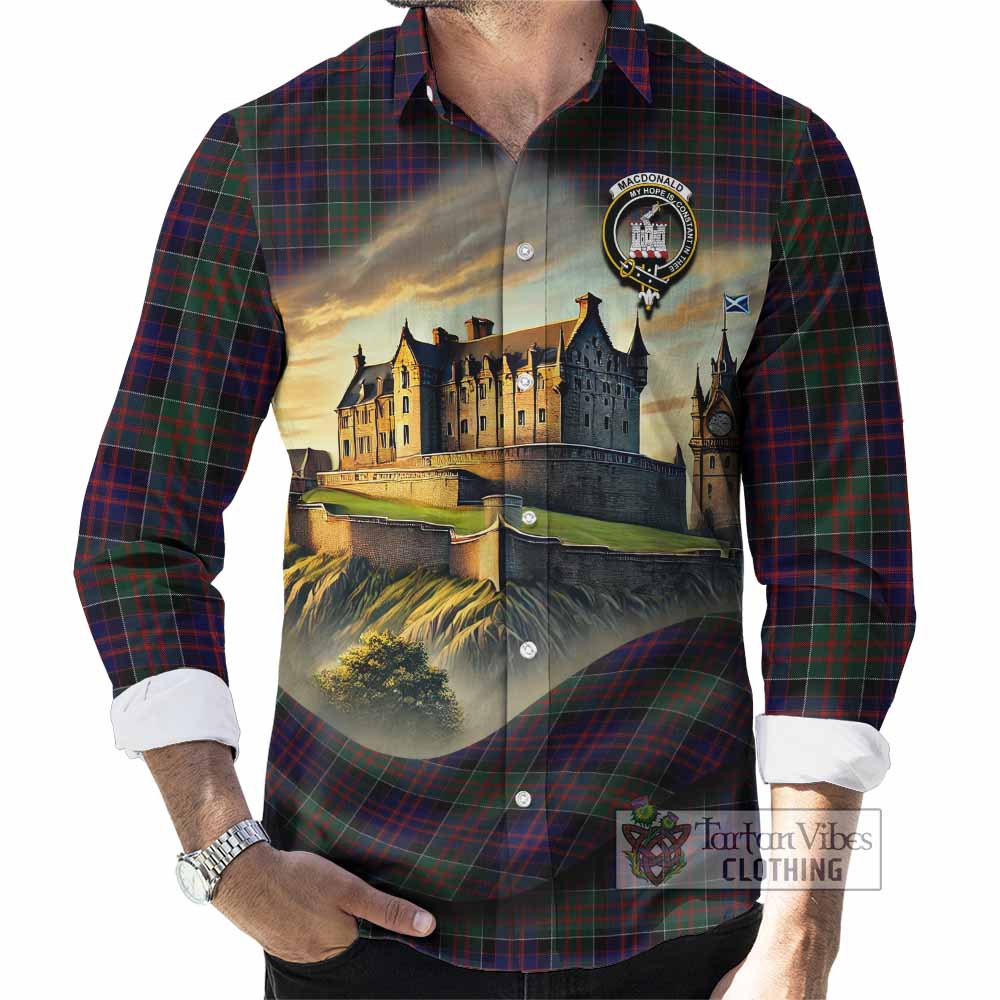 Tartan Vibes Clothing MacDonald (McDonald) of Clanranald Tartan Family Crest Long Sleeve Button Shirt with Scottish Ancient Castle Style