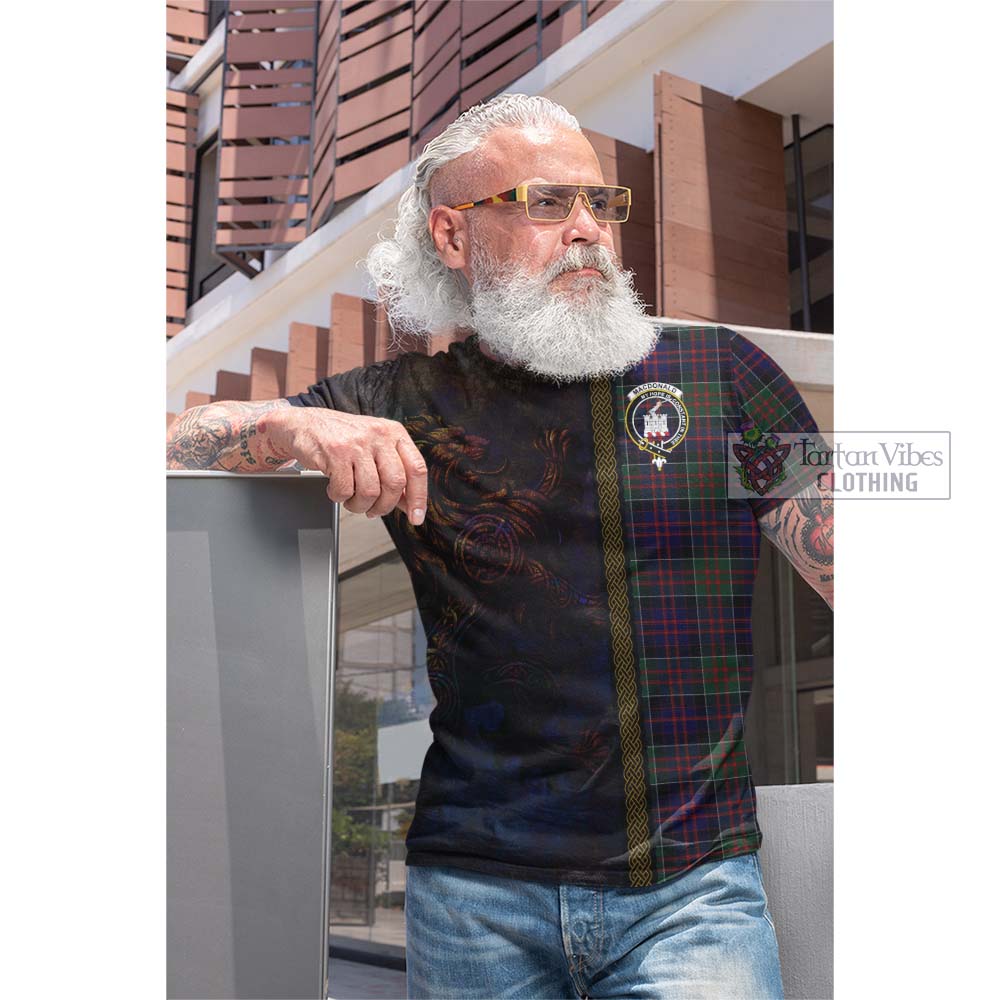 Tartan Vibes Clothing MacDonald (McDonald) of Clanranald Tartan Family Crest Cotton T-shirt Alba Gu Brath Be Brave Lion Ancient Style