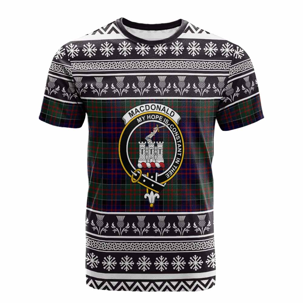 MacDonald (McDonald) of Clanranald Clan Tartan Christmas Cotton T-shirt with Family Crest - Tartan Vibes Clothing