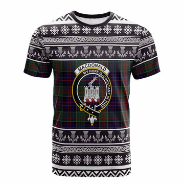 MacDonald (McDonald) of Clanranald Clan Tartan Christmas Cotton T-shirt with Family Crest