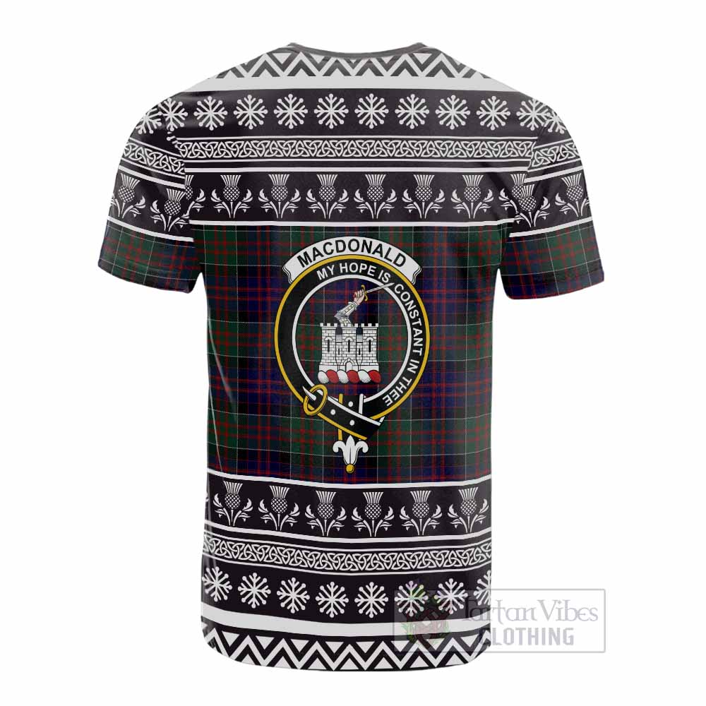 MacDonald (McDonald) of Clanranald Clan Tartan Christmas Cotton T-shirt with Family Crest - Tartan Vibes Clothing