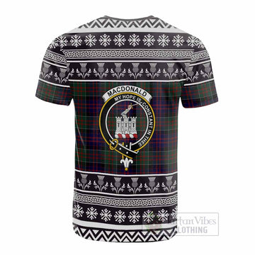 MacDonald (McDonald) of Clanranald Clan Tartan Christmas Cotton T-shirt with Family Crest