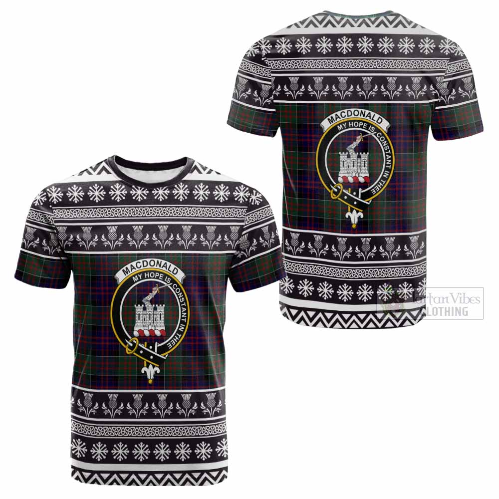 MacDonald (McDonald) of Clanranald Clan Tartan Christmas Cotton T-shirt with Family Crest - Tartan Vibes Clothing
