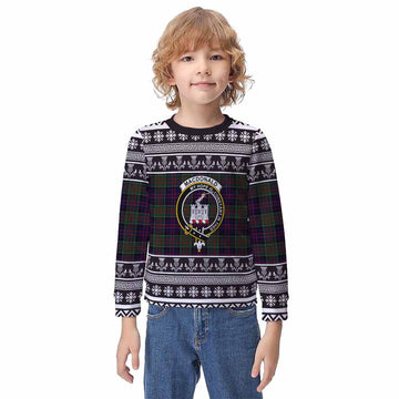 MacDonald (McDonald) of Clanranald Clan Tartan Christmas Kid Ugly Sweatshirt with Family Crest