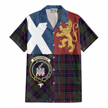 MacDonald (McDonald) of Clanranald Crest Tartan Cotton Hawaiian Shirt with Lion Rampant Saltire Style