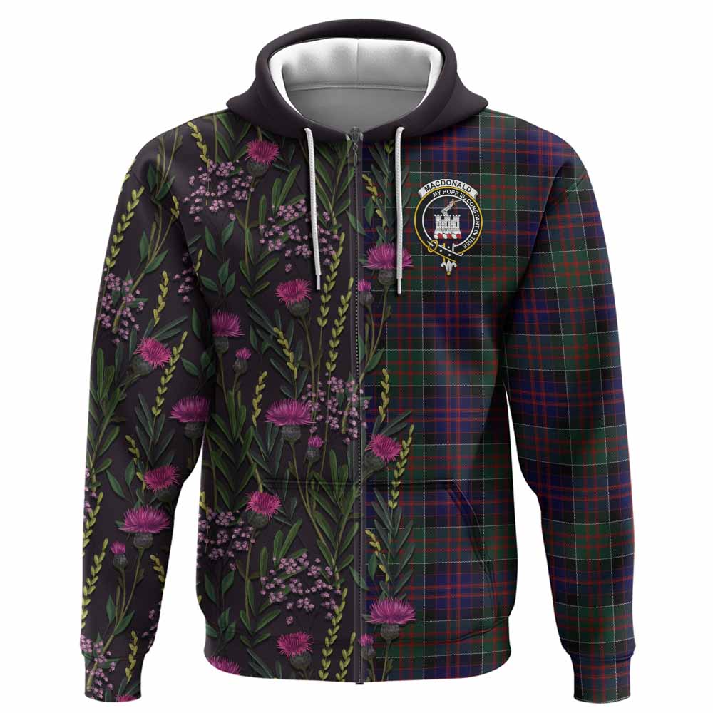 MacDonald (McDonald) of Clanranald Family Crest Tartan Hoodie Scottish Thistle Flower Pattern Half Style - Tartan Vibes Clothing