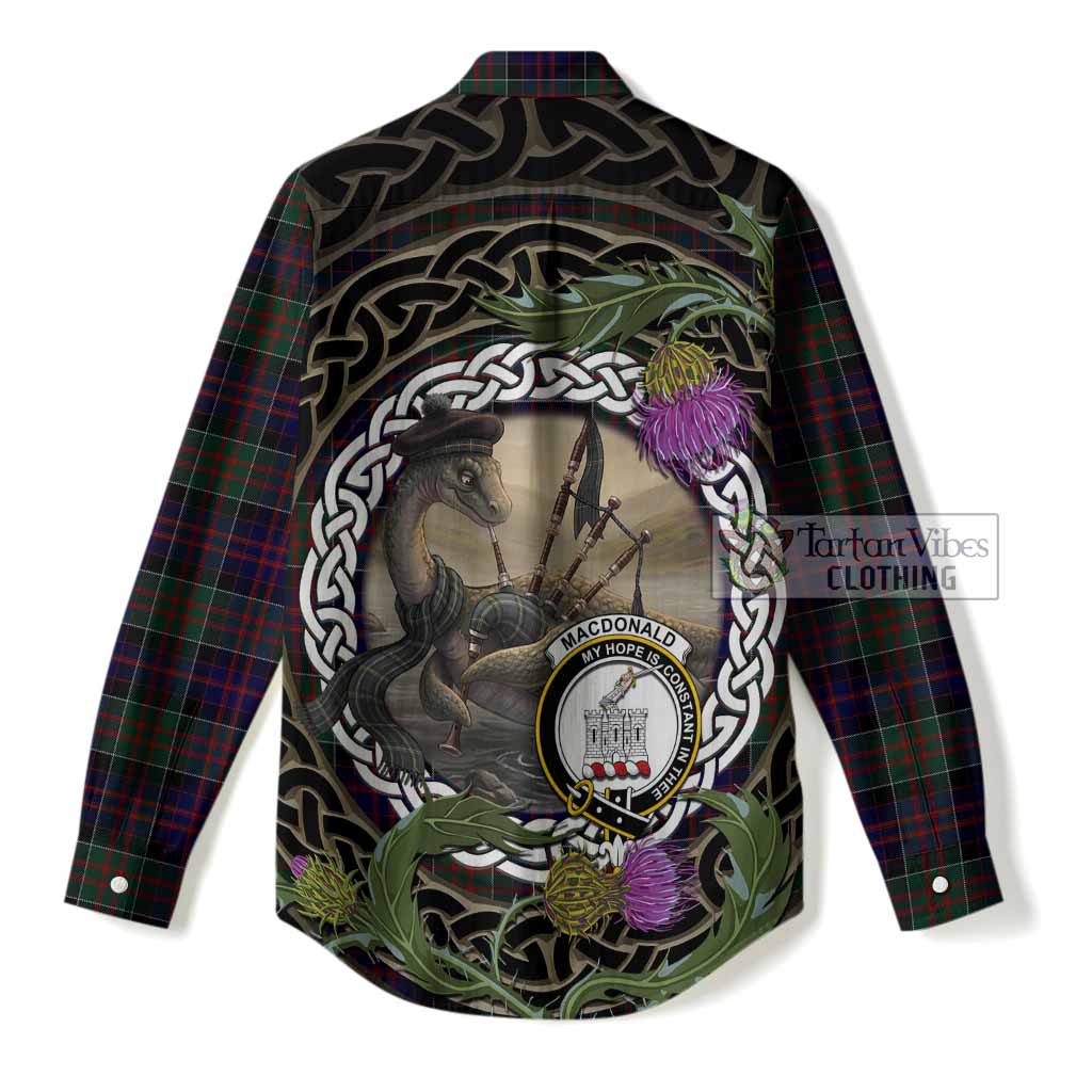 MacDonald (McDonald) of Clanranald Tartan Crest Bagpipe Nessie Women Casual Shirt Scottish Loch Ness Monster Celtic Thistle