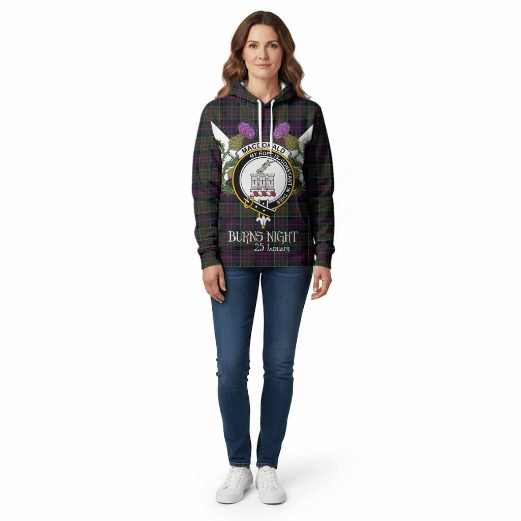 MacDonald (McDonald) of Clanranald Tartan Family Crest Cotton Hoodie Scottish Burns Night Thistle Floral