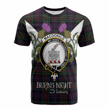 MacDonald (McDonald) of Clanranald Tartan Family Crest Cotton T-shirt Scottish Burns Night Thistle Floral