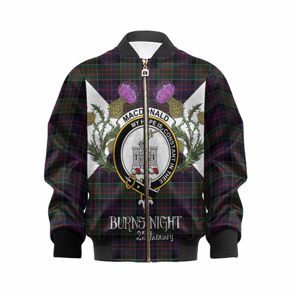 MacDonald (McDonald) of Clanranald Tartan Family Crest Kid Bomber Jacket Scottish Burns Night Thistle Floral