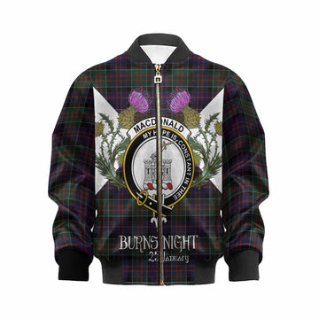 MacDonald (McDonald) of Clanranald Tartan Family Crest Kid Bomber Jacket Scottish Burns Night Thistle Floral