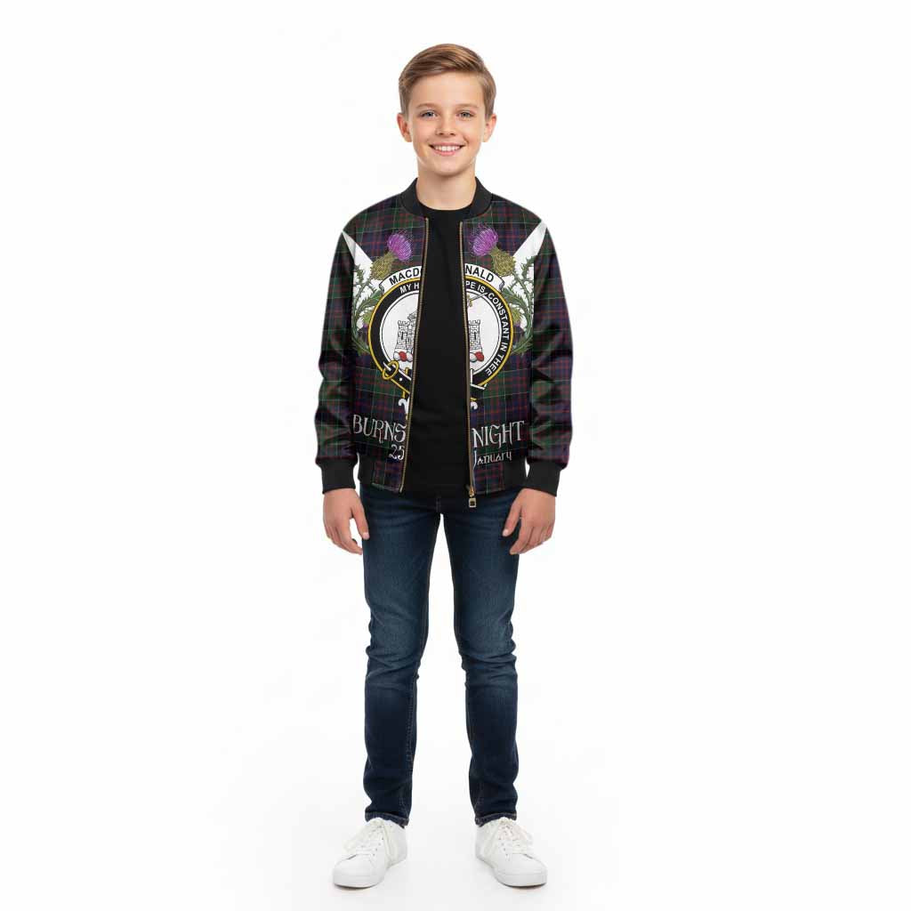 MacDonald (McDonald) of Clanranald Tartan Family Crest Kid Bomber Jacket Scottish Burns Night Thistle Floral