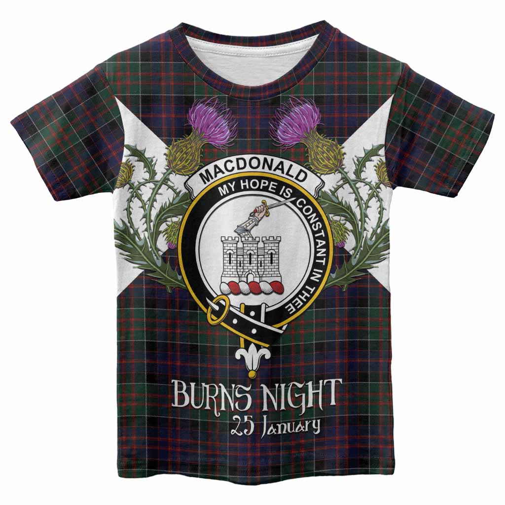 MacDonald (McDonald) of Clanranald Tartan Family Crest Kid T-shirt Scottish Burns Night Thistle Floral