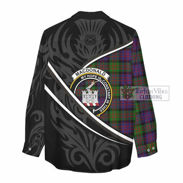 MacDonald (McDonald) of Clanranald Tartan Family Crest Women Casual Shirt Celtic Scottish Thistle Floral - Tartan Vibes Clothing