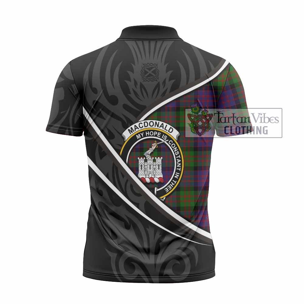 MacDonald (McDonald) of Clanranald Tartan Family Crest Zipper Polo Shirt Celtic Scottish Thistle Floral - Tartan Vibes Clothing