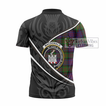 MacDonald (McDonald) of Clanranald Tartan Family Crest Zipper Polo Shirt Celtic Scottish Thistle Floral