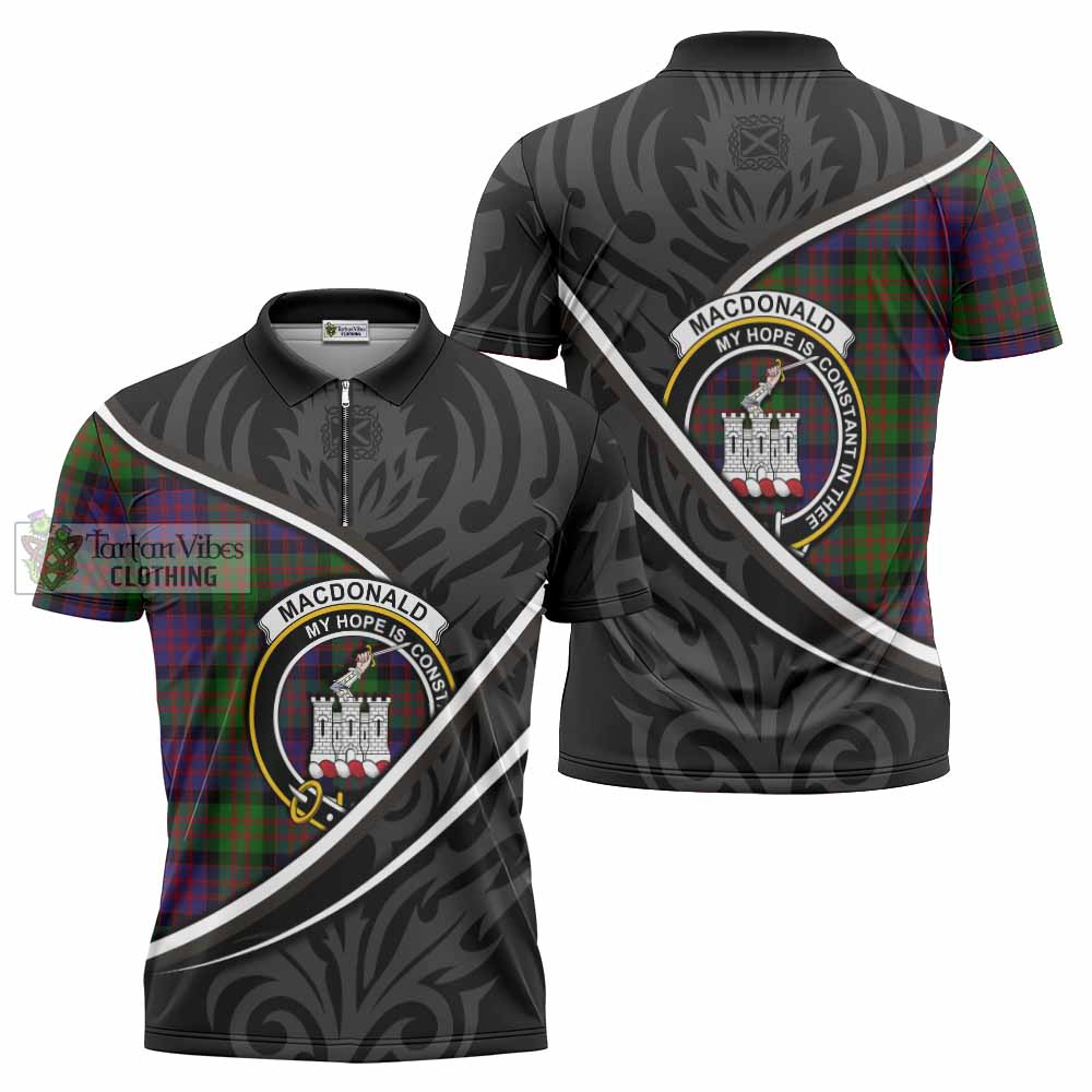 MacDonald (McDonald) of Clanranald Tartan Family Crest Zipper Polo Shirt Celtic Scottish Thistle Floral - Tartan Vibes Clothing