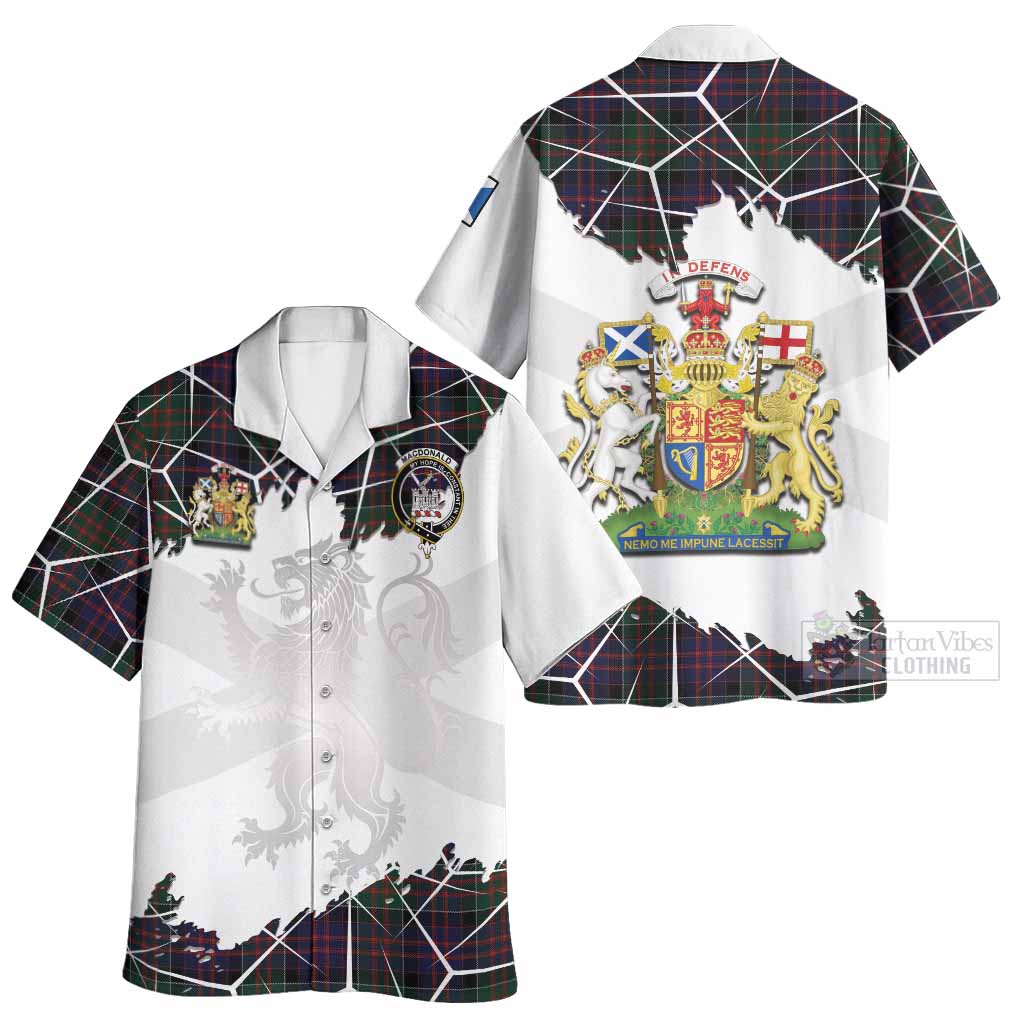 MacDonald (McDonald) of Clanranald Tartan Hawaiian Shirt with Family Crest and Lion Rampant Grunge Style