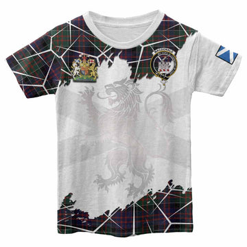 MacDonald (McDonald) of Clanranald Tartan Kid T-shirt with Family Crest and Lion Rampant Grunge Style
