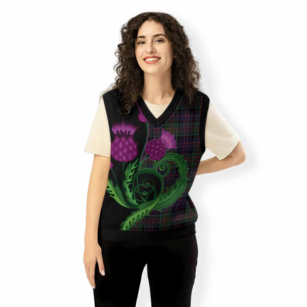 MacDonald (McDonald) of Clanranald Tartan Knitted V-Neck Vest Traditional Scottish Thistle