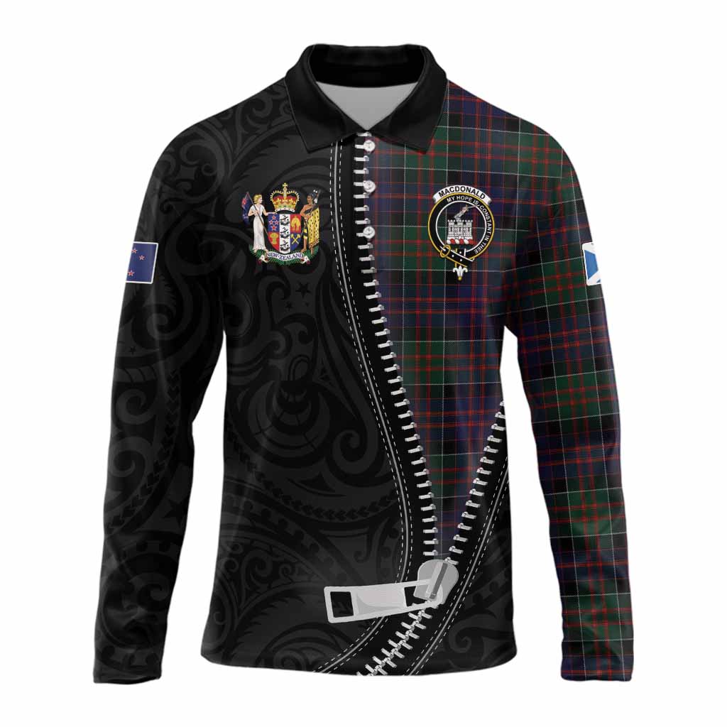 MacDonald (McDonald) of Clanranald Tartan Long Sleeve Polo Shirt New Zealand Pattern Unique Zipper Stylized