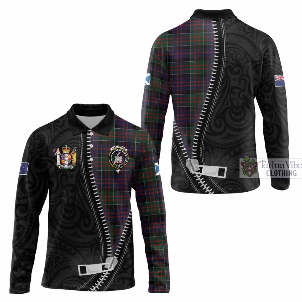 MacDonald (McDonald) of Clanranald Tartan Long Sleeve Polo Shirt New Zealand Pattern Unique Zipper Stylized