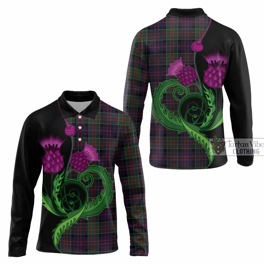 MacDonald (McDonald) of Clanranald Tartan Long Sleeve Polo Shirt Traditional Scottish Thistle