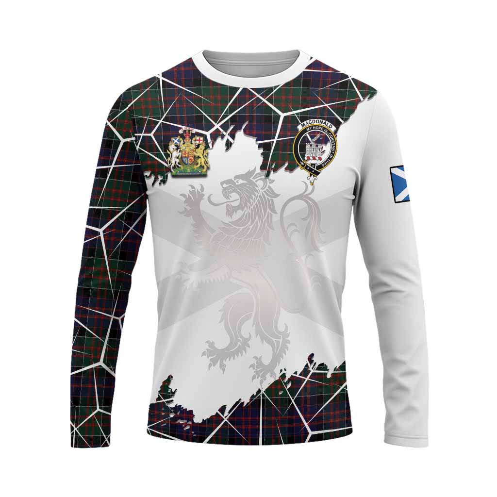 MacDonald (McDonald) of Clanranald Tartan Long Sleeve T-Shirt with Family Crest and Lion Rampant Grunge Style