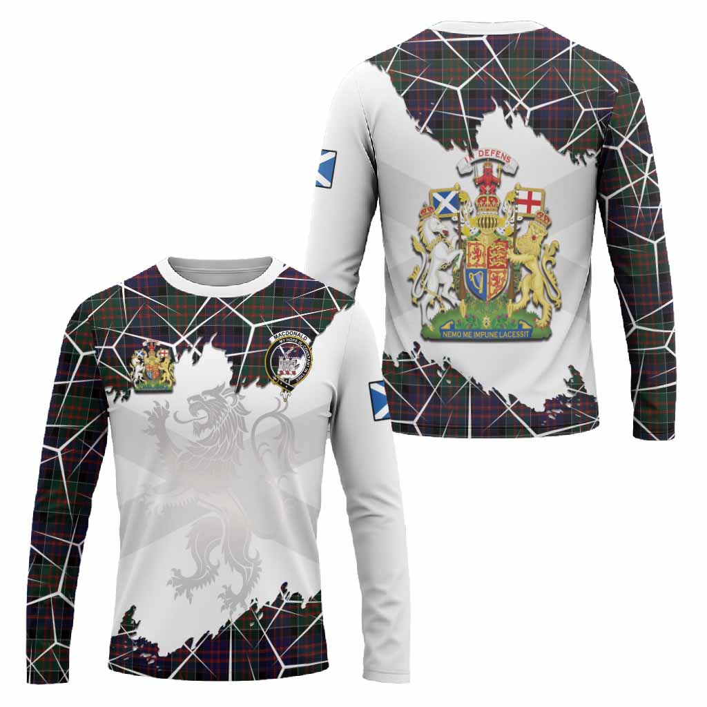 MacDonald (McDonald) of Clanranald Tartan Long Sleeve T-Shirt with Family Crest and Lion Rampant Grunge Style