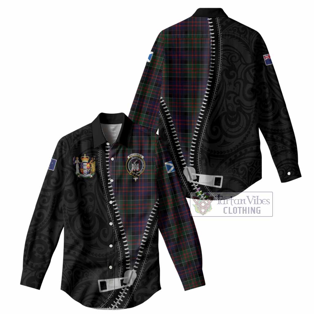 MacDonald (McDonald) of Clanranald Tartan Women Casual Shirt New Zealand Pattern Unique Zipper Stylized