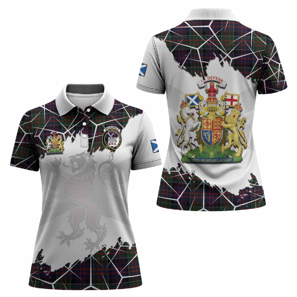 MacDonald (McDonald) of Clanranald Tartan Women Polo Shirt with Family Crest and Lion Rampant Grunge Style