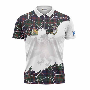 MacDonald (McDonald) of Clanranald Tartan Zipper Polo Shirt with Family Crest and Lion Rampant Grunge Style