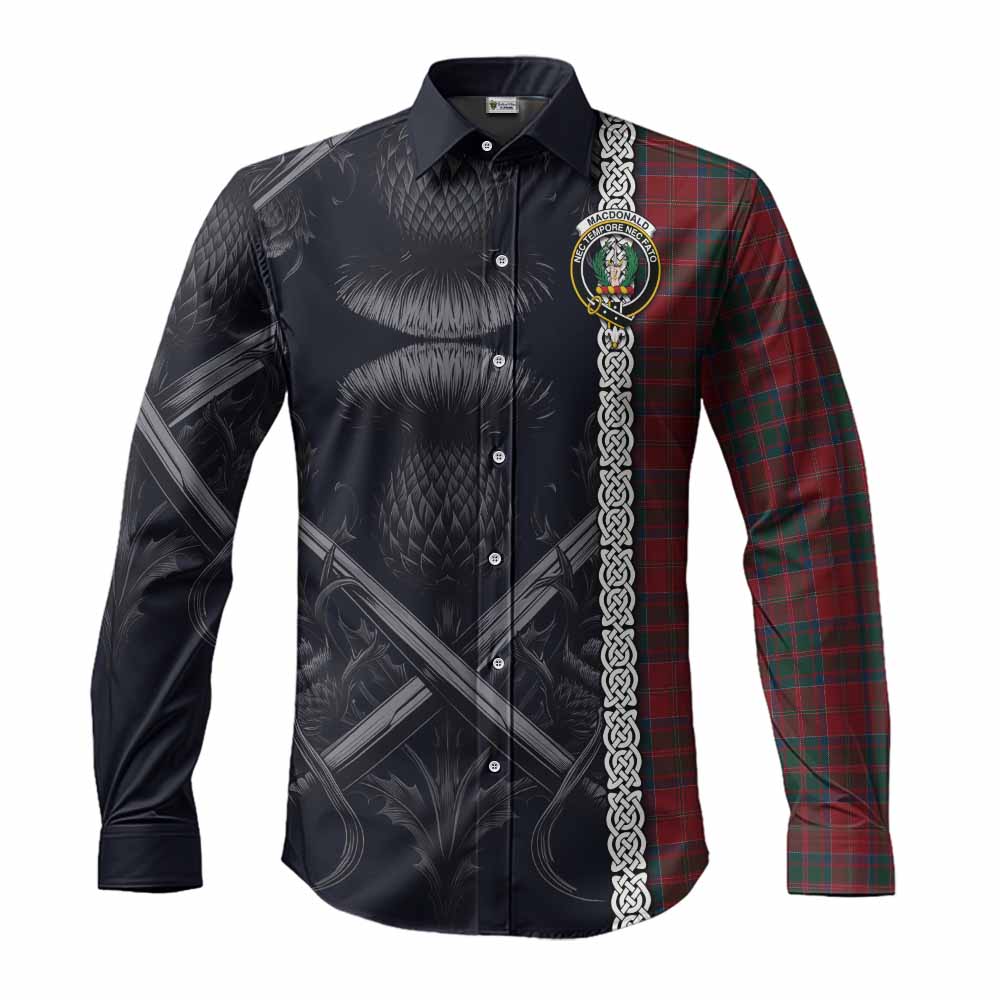 Tartan Vibes Clothing MacDonald (McDonald) of Glencoe Tartan Long Sleeve Button Shirt with Family Crest Cross Sword Thistle Celtic Vibes