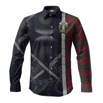 Tartan Vibes Clothing MacDonald (McDonald) of Glencoe Tartan Long Sleeve Button Shirt with Family Crest Cross Sword Thistle Celtic Vibes