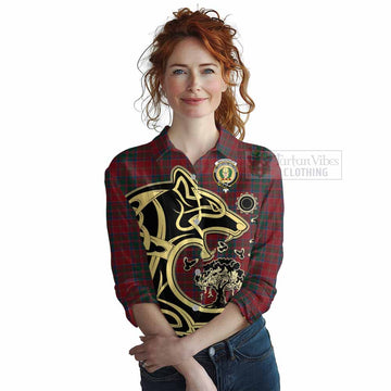 MacDonald (McDonald) of Glencoe Tartan Women's Casual Shirt with Family Crest Celtic Wolf Style Female - Tartan Vibes Clothing