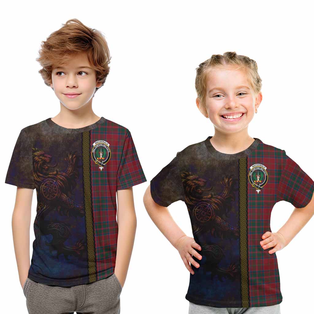 Tartan Vibes Clothing MacDonald (McDonald) of Glencoe Tartan Family Crest Kid T-Shirt Alba Gu Brath Be Brave Lion Ancient Style
