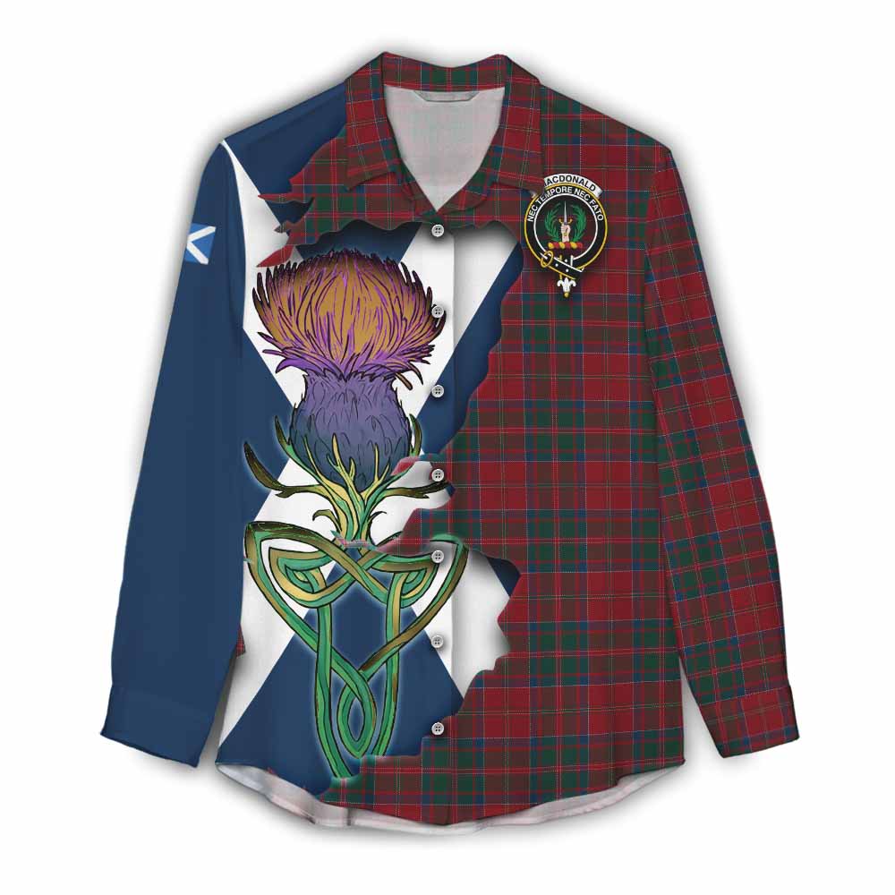 Tartan Vibes Clothing MacDonald (McDonald) of Glencoe Tartan Family Crest Women's Casual Shirt Scottish Thistle Celtic Inspired