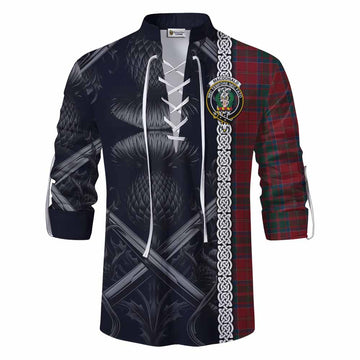 MacDonald (McDonald) of Glencoe Tartan Ghillie Kilt Shirt with Family Crest Cross Sword Thistle Celtic Vibes Men - Tartan Vibes Clothing