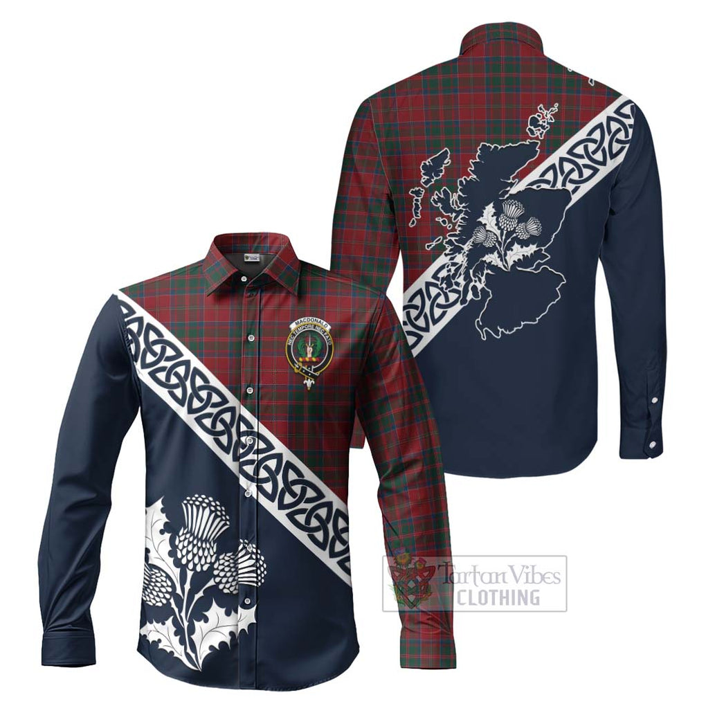 MacDonald (McDonald) of Glencoe Tartan Long Sleeve Button Shirt Featuring Thistle and Scotland Map Men's Shirt S - Tartan Vibes Clothing