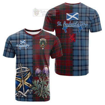 MacDonald (McDonald) of Glencoe Tartan Cotton T-shirt Happy St. Andrew's Day Half Tartan Style