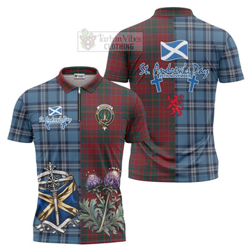 MacDonald (McDonald) of Glencoe Tartan Zipper Polo Shirt Happy St. Andrew's Day Half Tartan Style Unisex - Tartan Vibes Clothing