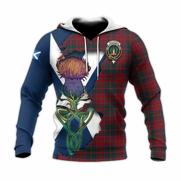 Tartan Vibes Clothing MacDonald (McDonald) of Glencoe Tartan Family Crest Knitted Hoodie Scottish Thistle Celtic Inspired