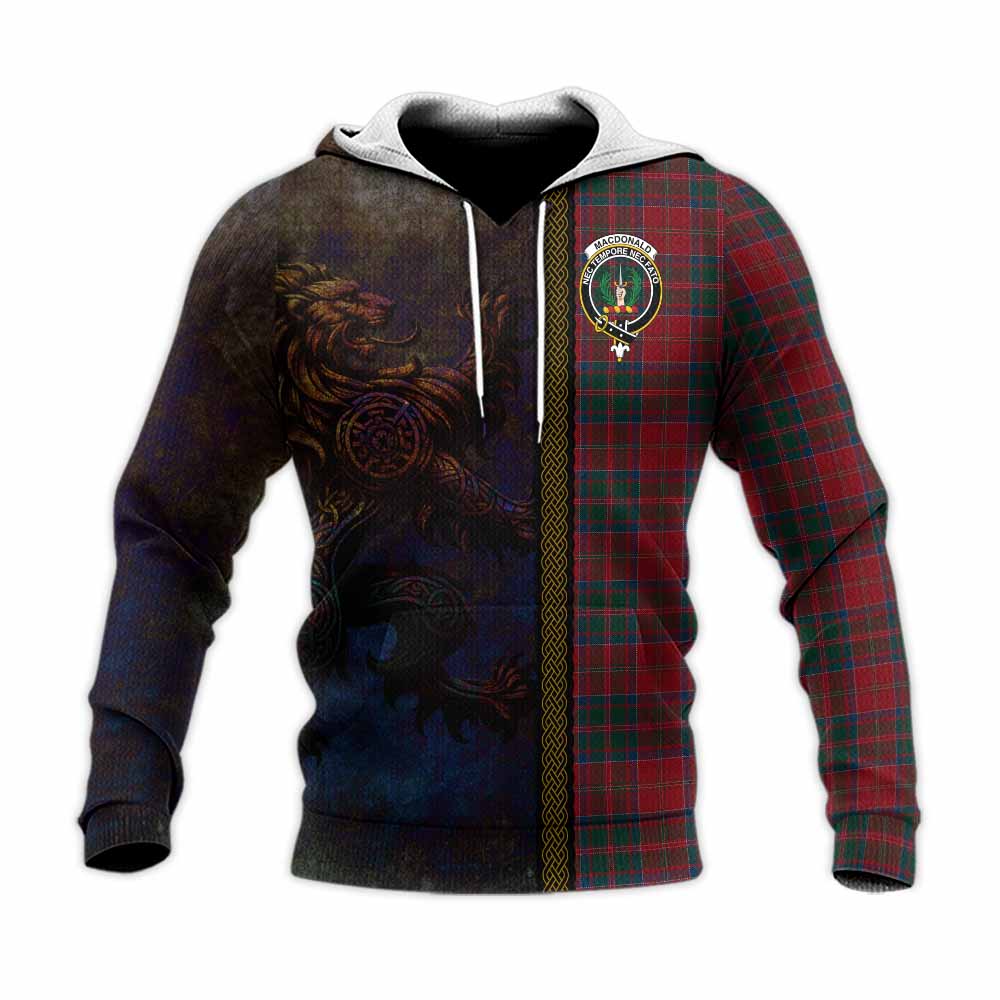 Tartan Vibes Clothing MacDonald (McDonald) of Glencoe Tartan Family Crest Knitted Hoodie Alba Gu Brath Be Brave Lion Ancient Style