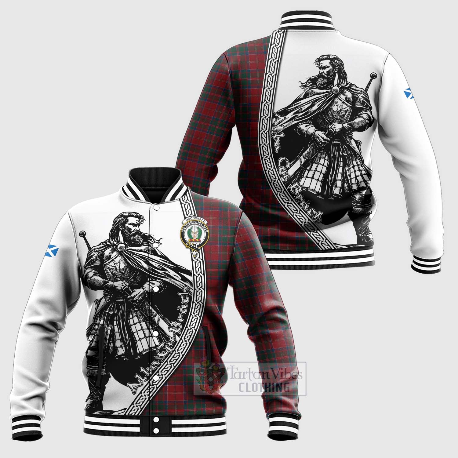 MacDonald (McDonald) of Glencoe Tartan Clan Crest Baseball Jacket with Highlander Warrior Celtic Style Unisex - Tartan Vibes Clothing