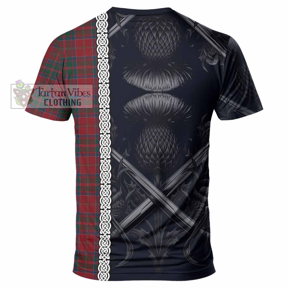 Tartan Vibes Clothing MacDonald (McDonald) of Glencoe Tartan T-Shirt with Family Crest Cross Sword Thistle Celtic Vibes