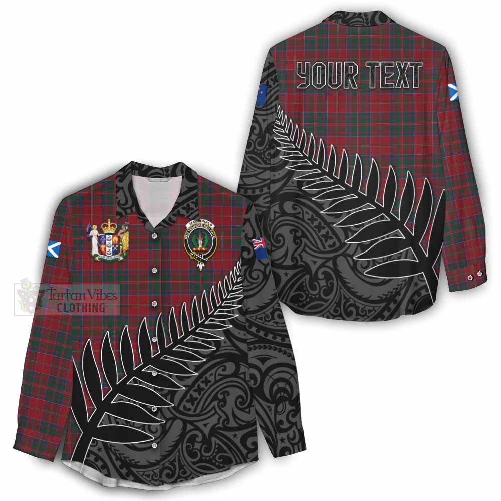 Tartan Vibes Clothing MacDonald (McDonald) of Glencoe Crest Tartan Women's Casual Shirt with New Zealand Silver Fern Half Style