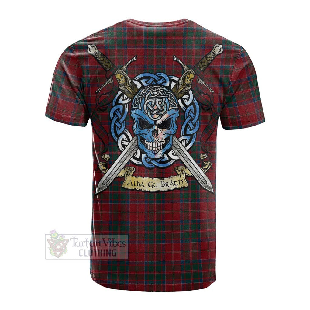 Tartan Vibes Clothing MacDonald (McDonald) of Glencoe Tartan Cotton T-shirt with Family Crest Celtic Skull Style